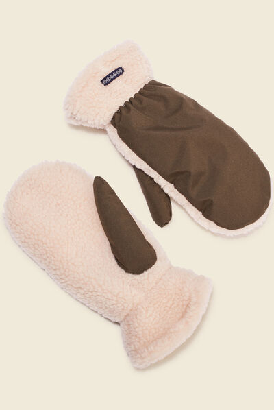 Moufles imitation laine mouton vert kaki femme