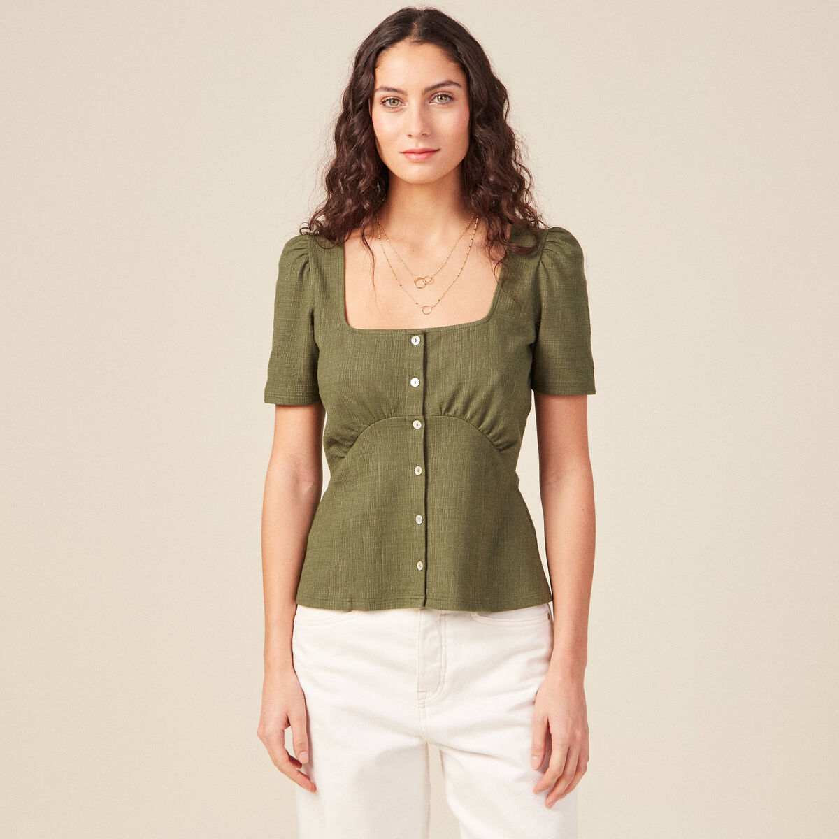 T-shirt manches courtes vert kaki femme