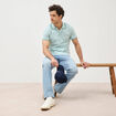 Polo cintr&eacute; en coton manches courtes bleu gris homme