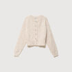 Gilet manches longues col rond creme femme