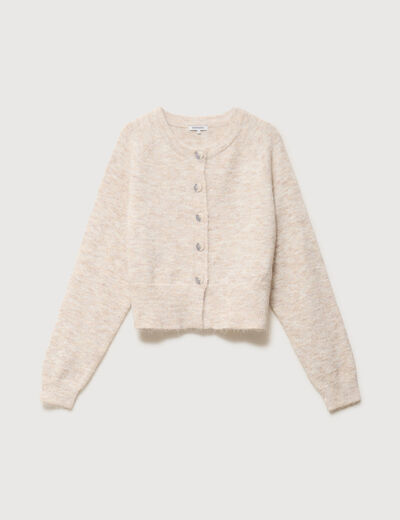 Gilet manches longues col rond creme femme