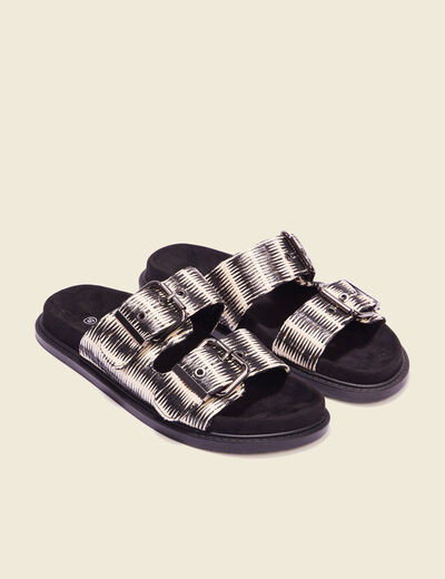 Mules plates avec boucles noir femme