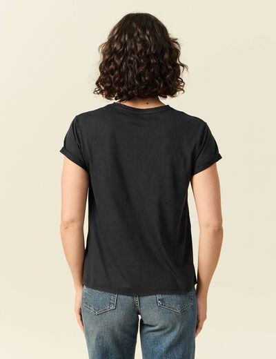 T-shirt en coton manches courtes noir femme