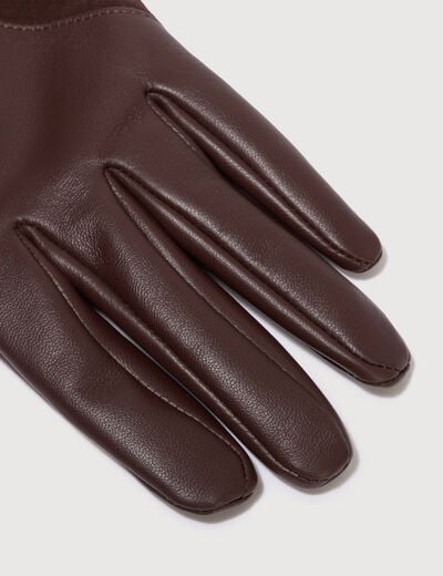 Gants en cuir marron fonc&eacute; femme