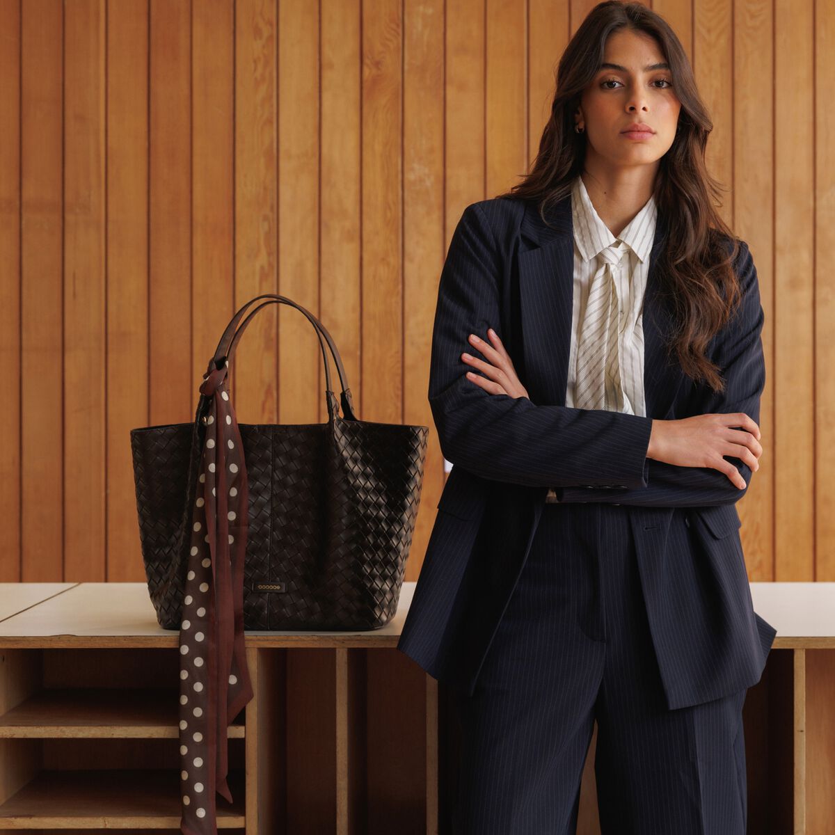 Blazer manches longues col tailleur bleu marine femme