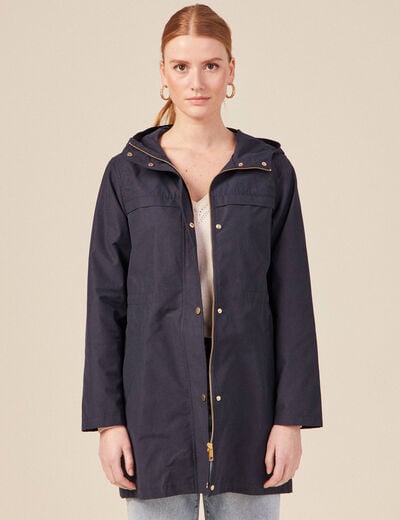 Parka à capuche déperlante bleu foncé femme