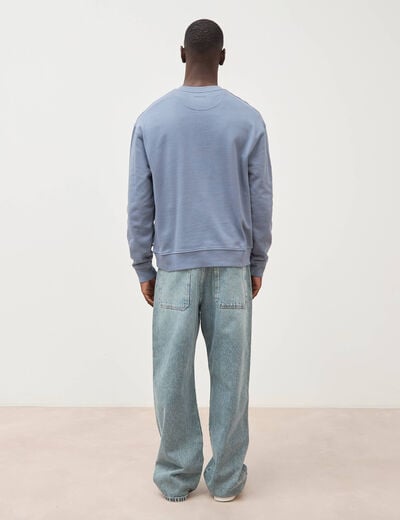 Sweat col rond manches longues en coton bleu gris homme