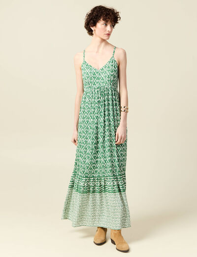 Robe longue évasée fluide vert femme