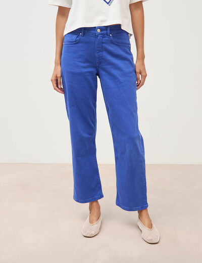 Pantalon straight taille haute bleu electrique femme