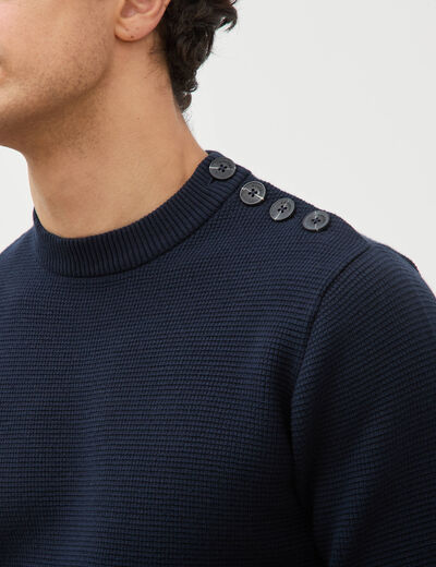 Pull manches longues col rond bleu marine homme