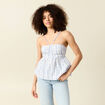 Top col droit &agrave; bretelles en coton bleu clair femme