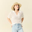Pull manches courtes ajouré blanc femme