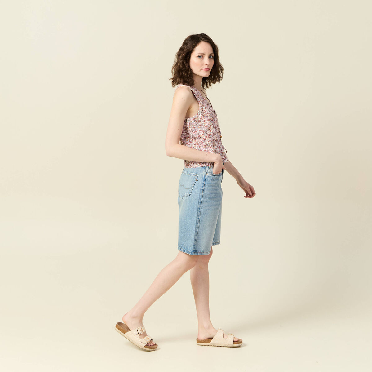 Gilet sans manches noué ivoire femme