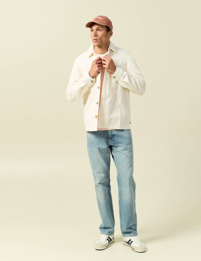 Surchemise courte droite en velours ecru homme