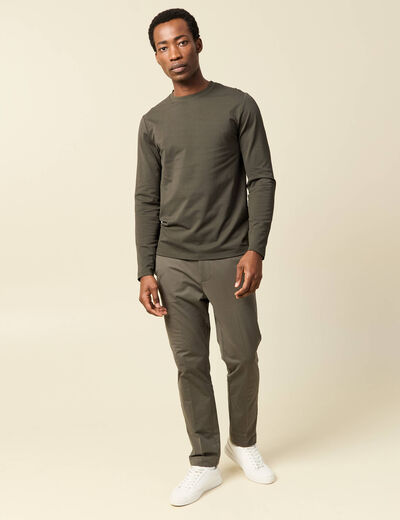 Pantalon chino stretch vert fonc&eacute; homme