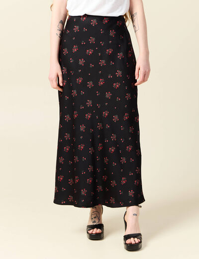 Jupe longue droite satin noir femme
