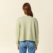 Cardigan droit court col rond brod&eacute; vert kaki femme