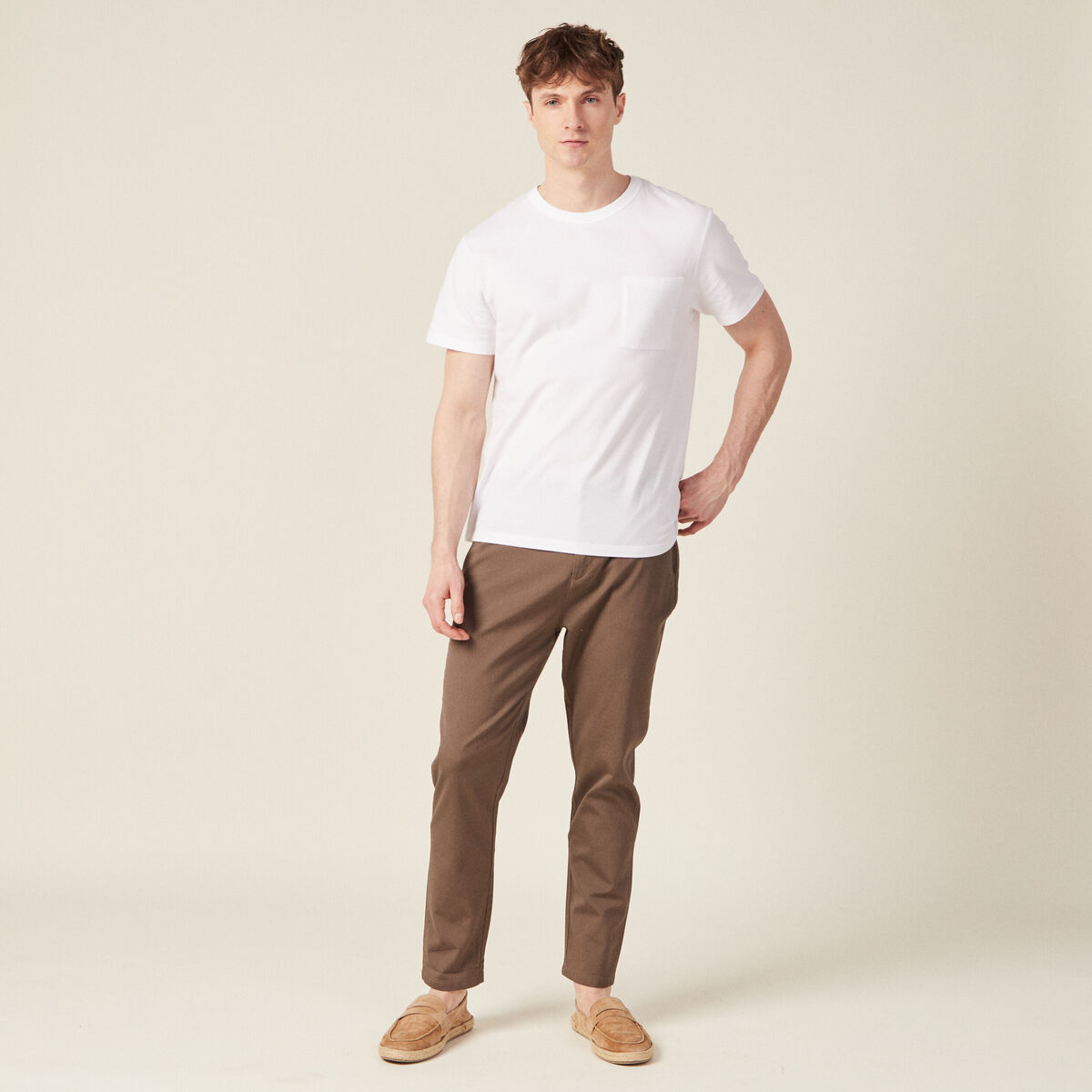 Pantalon chino 7/8ème taupe homme