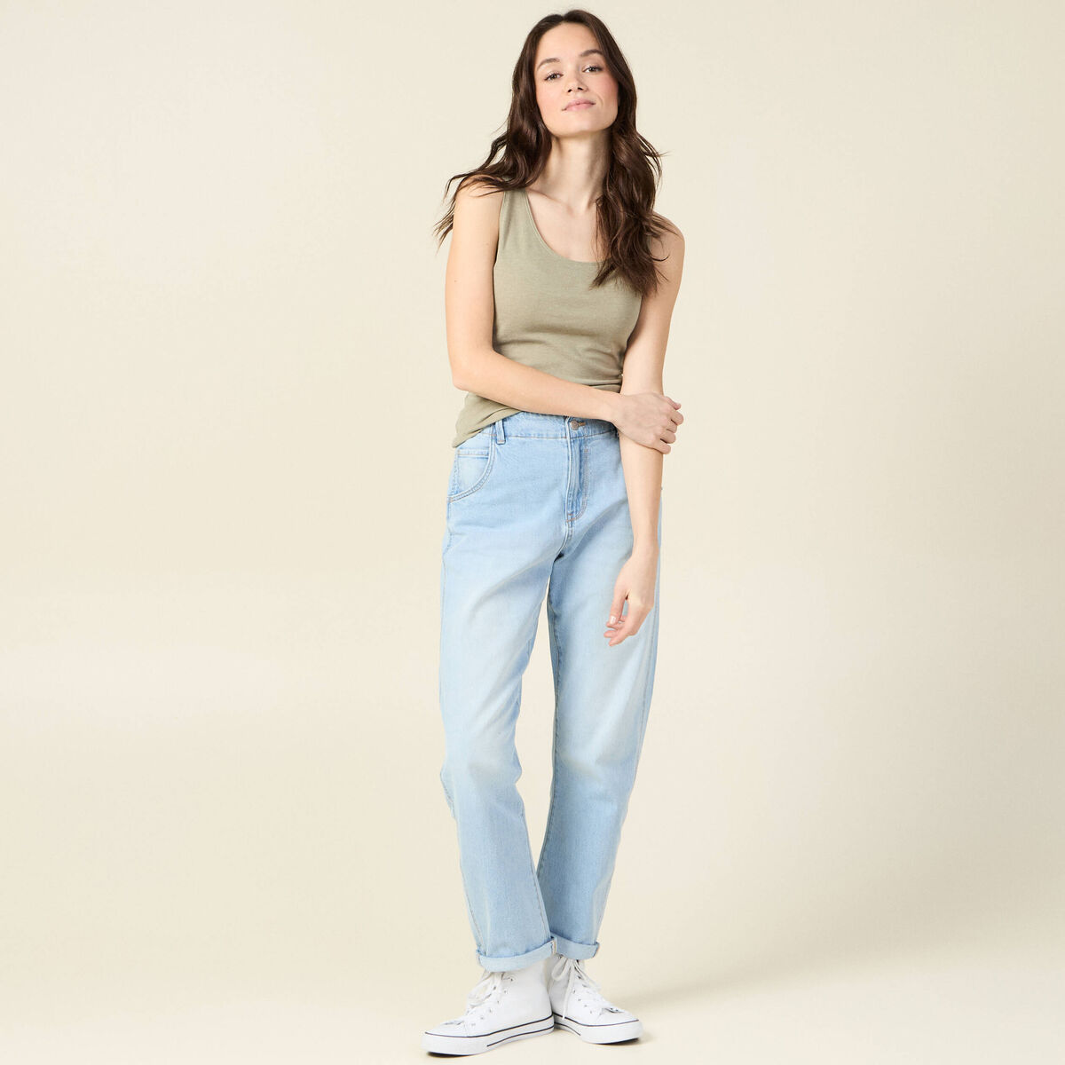 Débardeur femme uni col arrondi Instinct vert kaki femme