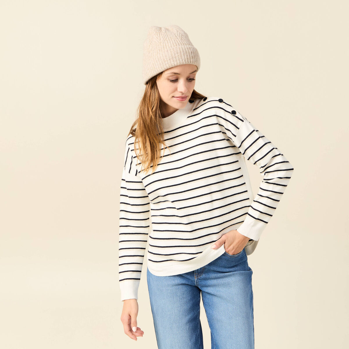 Pull manches longues bleu marine femme