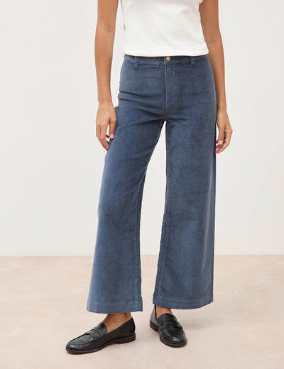 Pantalon large taille haute en velours gris femme