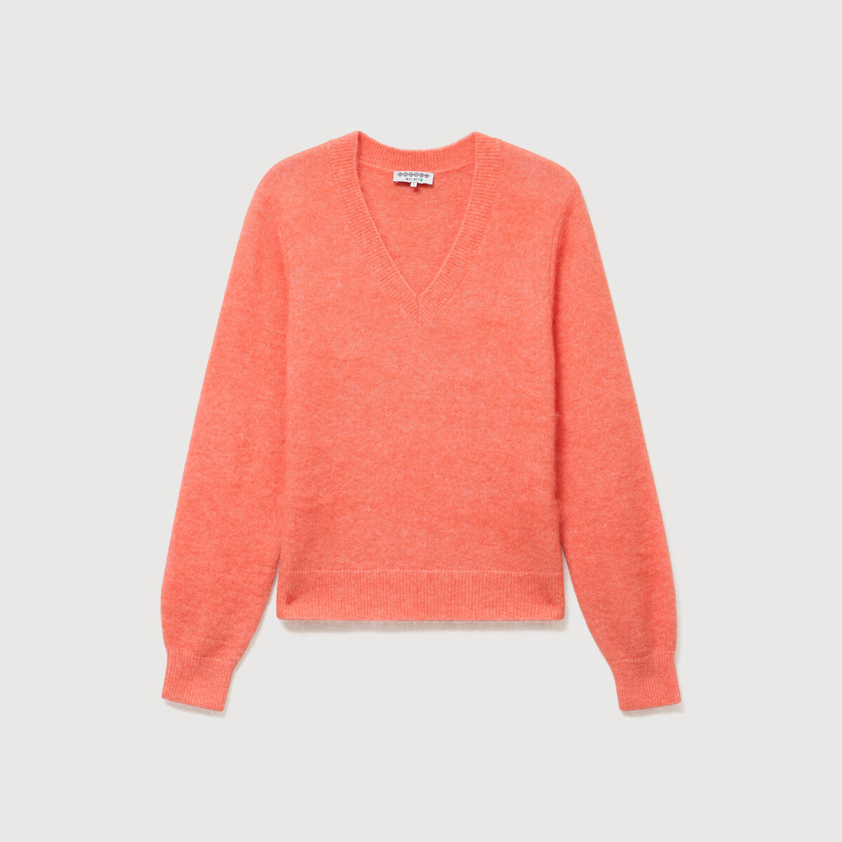 Pull droit col v manches longues rose corail femme