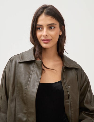 Blouson oversize manches longues vert olive femme