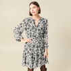 Robe fluide col v manches longues blanc femme