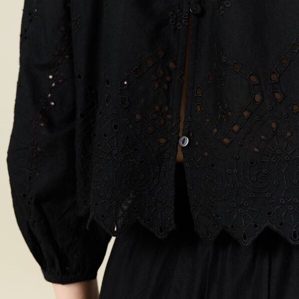 Jupe longue évasée brodée noir femme