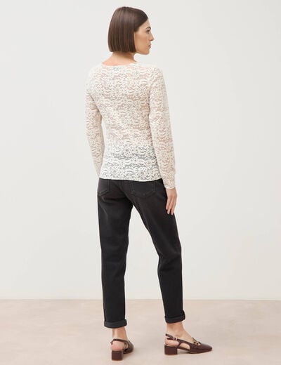 Blouse droite col bateau dentelle ivoire femme