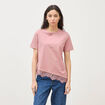T-shirt droit col rond avec dentelle vieux rose femme