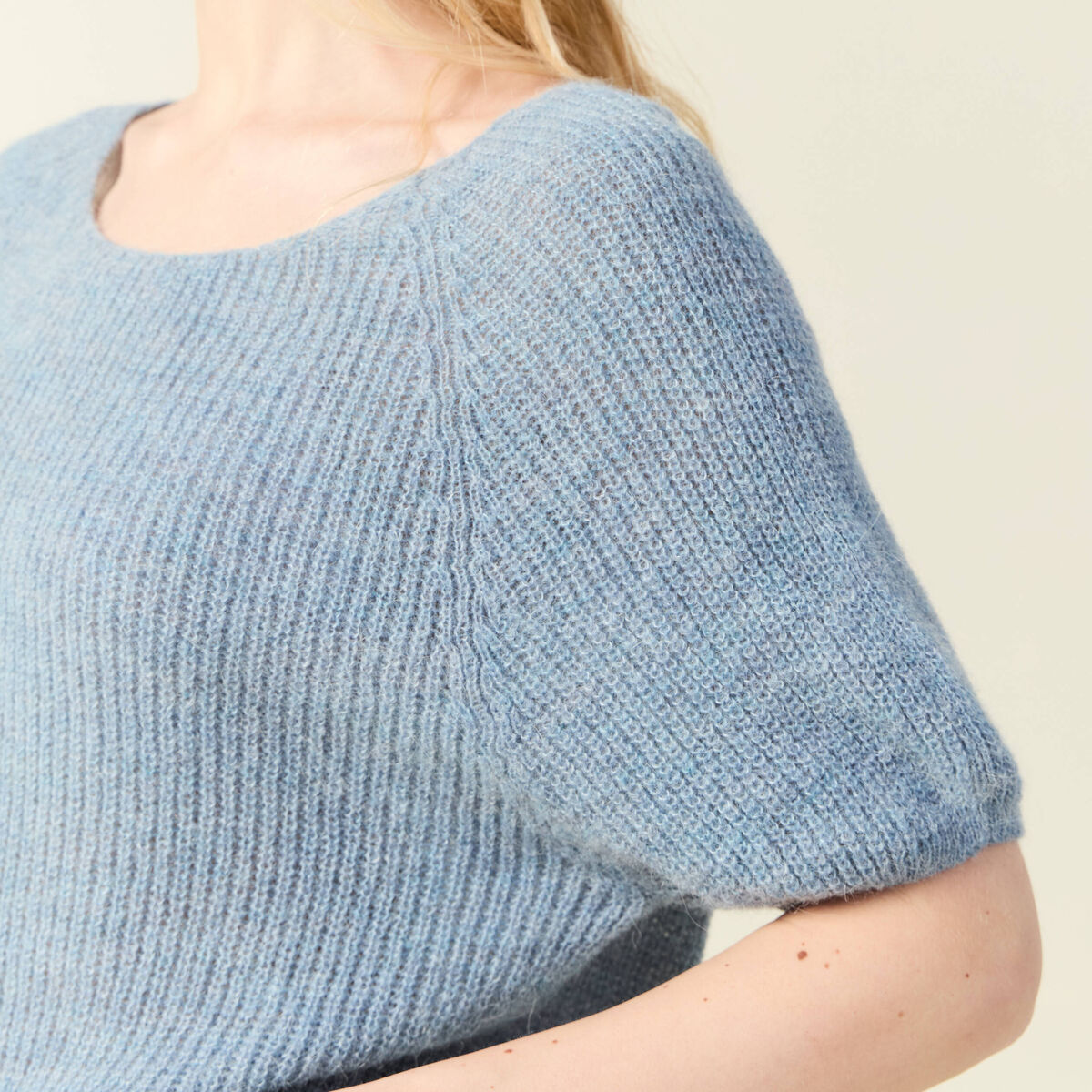 Pull manches courtes bleu gris femme
