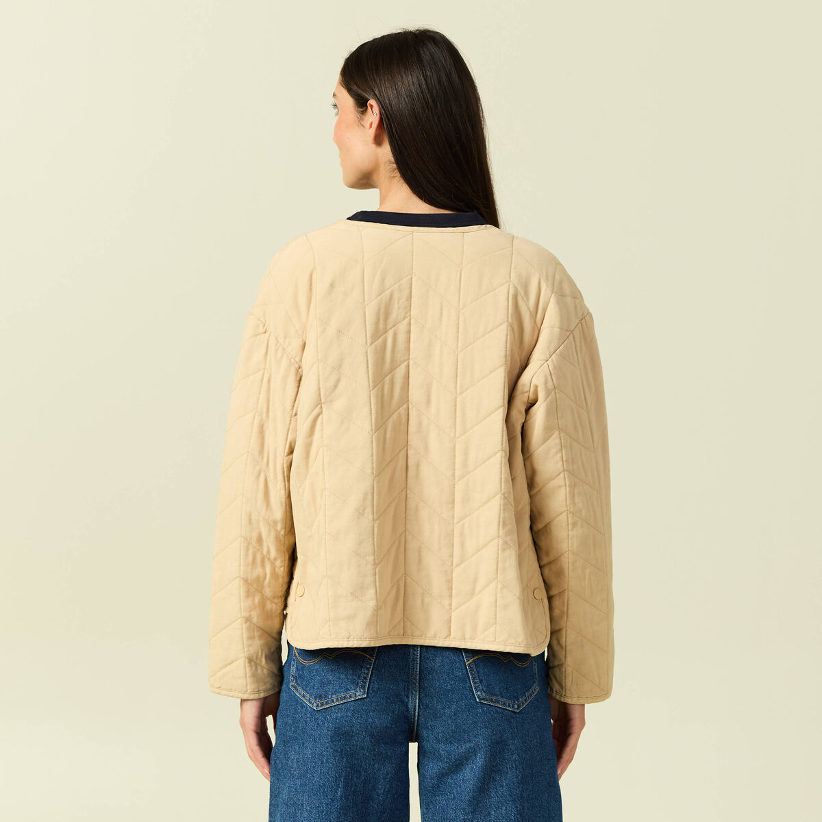 Doudoune droite courte manches longues beige femme