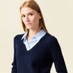 Pull manches longues 2-en-1 bleu fonc&eacute; femme
