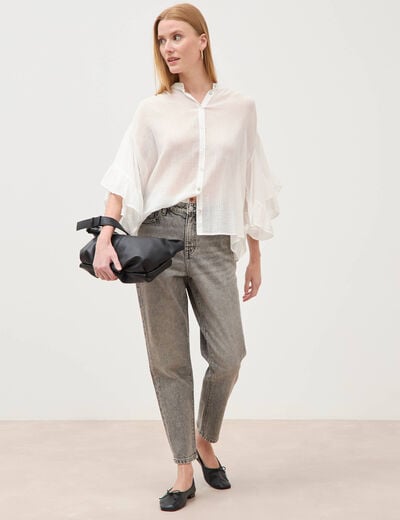 Blouse boyfriend manches coude en coton ecru femme