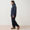Parka longue droite &agrave; capuche bleu marine homme