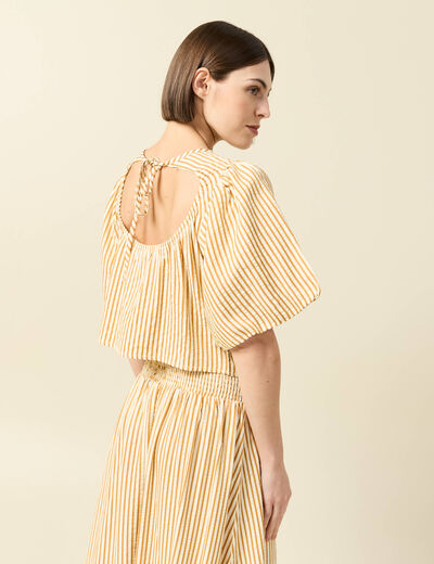 Blouse droite courte manches coude beige moyen femme