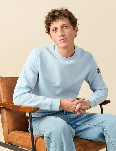 Sweat manches longues avec broderie bleu ciel homme