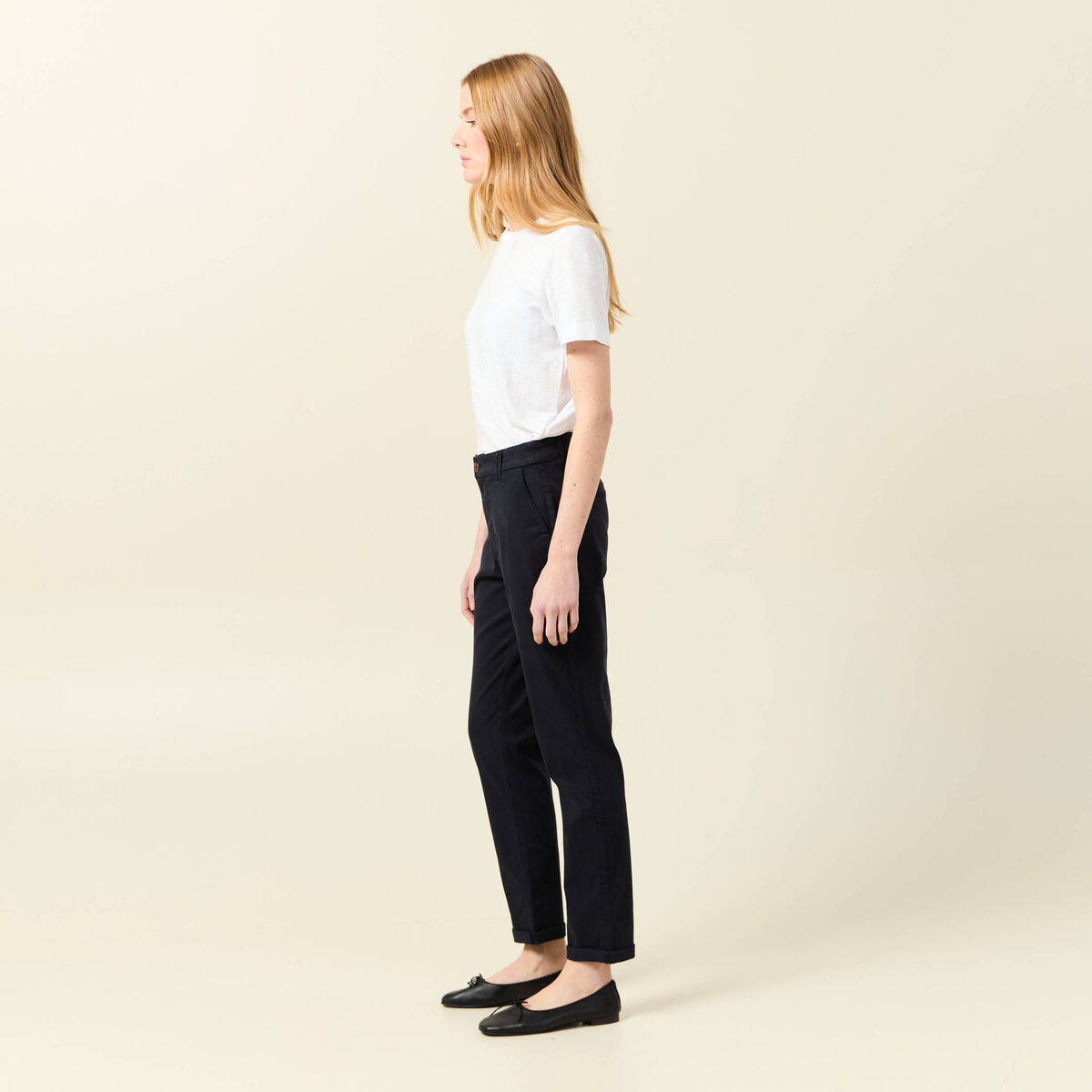 Pantalon chino cigarette bleu foncé femme