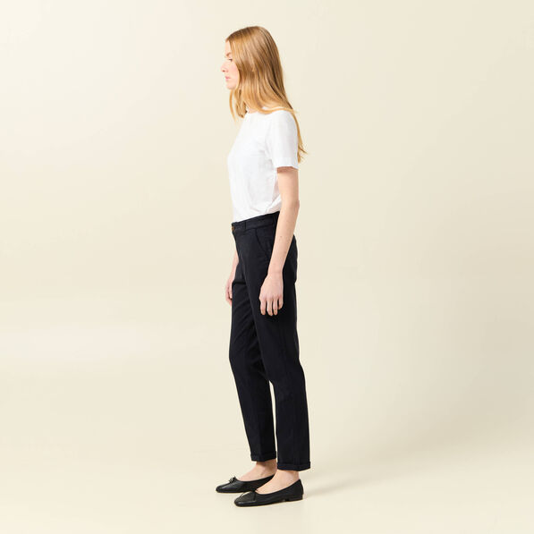 Pantalon chino cigarette bleu foncé femme