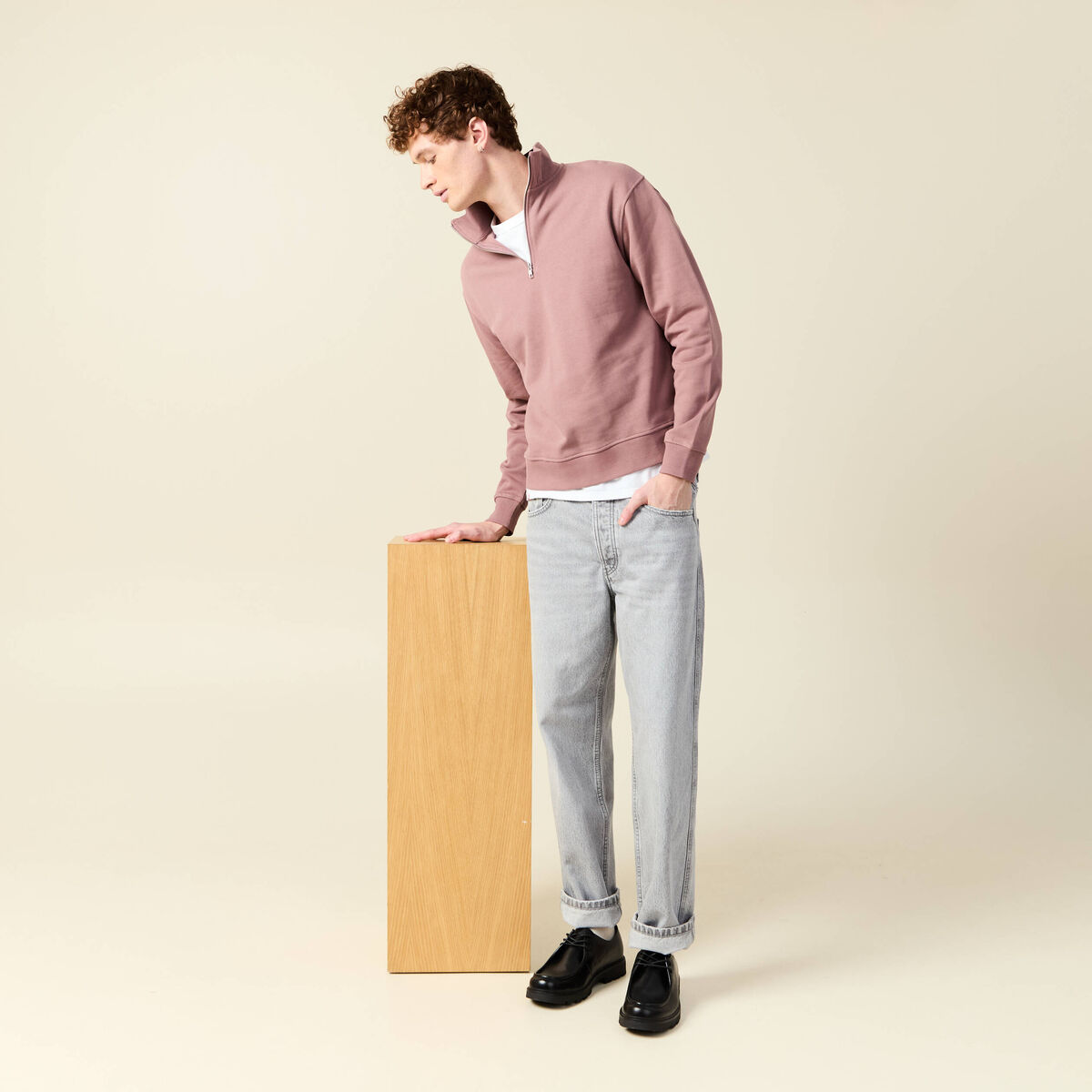 Sweat manches longues en coton vieux rose homme