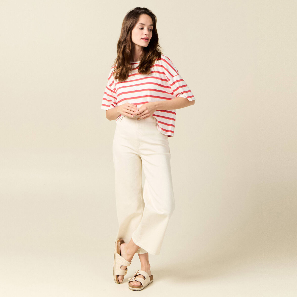 T-shirt manches courtes ecru femme