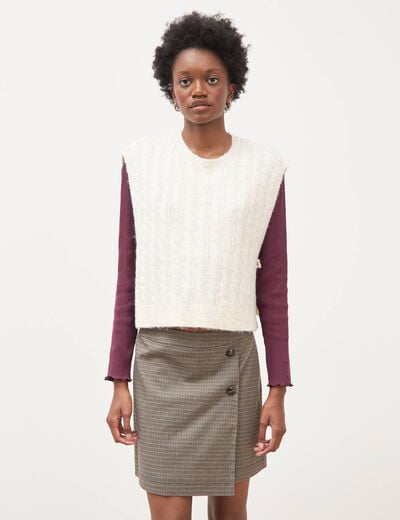 Pull droit cropped sans manches creme femme