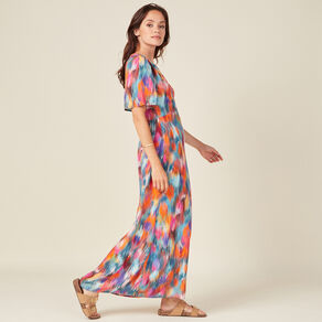 Robe longue droite fluide multicolore femme