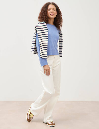 Pull col rond manches longues bleu clair femme