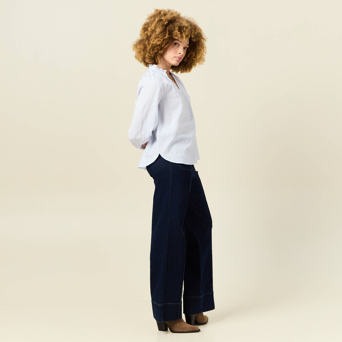 Blouse manches longues bleu ciel femme