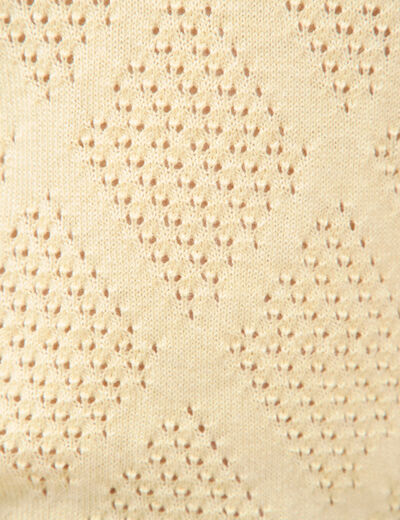 Pull ajour&eacute; droit court manches courtes jaune clair femme