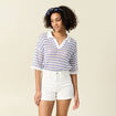 Pull manches courtes col polo bleu electrique femme