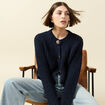 Gilet droit court manches longues bleu marine femme
