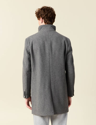Manteau droit long col montant gris fonc&eacute; homme
